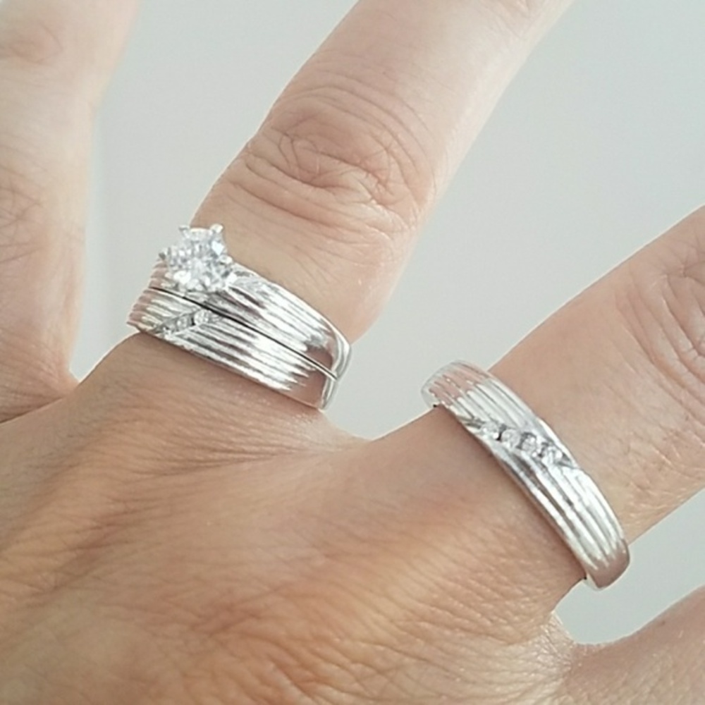 14k Gold plated over Sterling silver Wedding 3pc